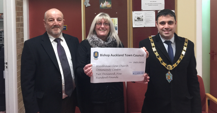 Picture of Mayor Adam Zair (right) with Councillor David Fleming (left) and Church Centre Manager Anne Ramshaw
