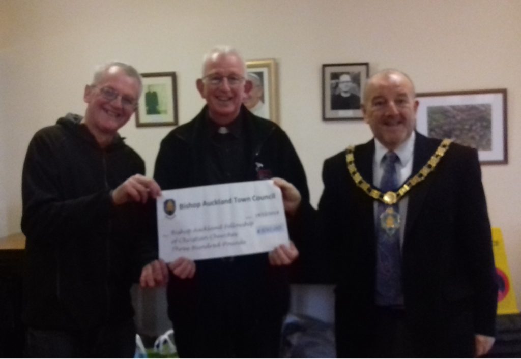 Mayor David Fleming and Councillor David Wilson with Father Dennis Tindall of Bishop Auckland Fellowship of Christian Churches