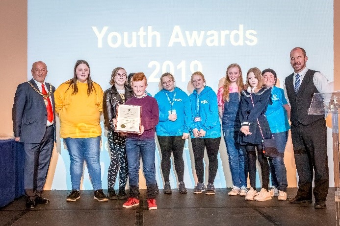 Mayor David Fleming and Councillor Lee Brownson, presenting Special Award to the Girl Friendly Society Group, Auckland Youth and Community Centre