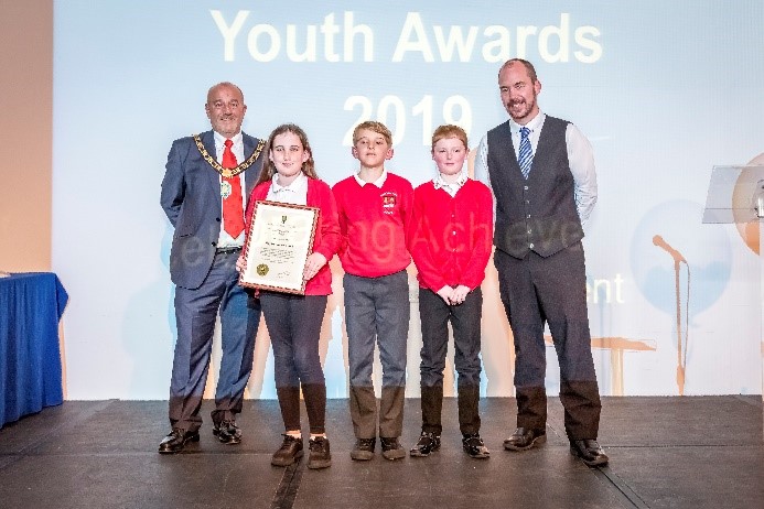 Mayor David Fleming and Councillor Lee Brownson, presenting Special Award to eCadets, Cockton Hill Junior School