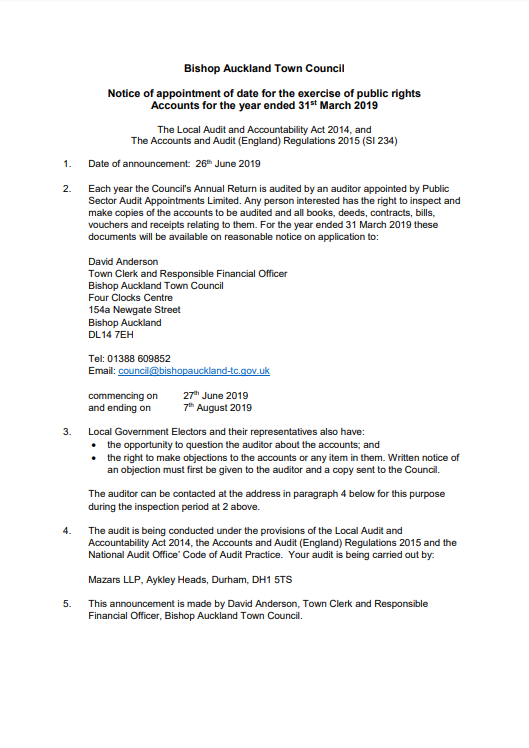 Notice of Accounts for Year Ended 31st March 2019