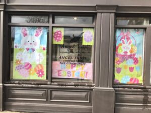 Easter Decorations in Job Centre window