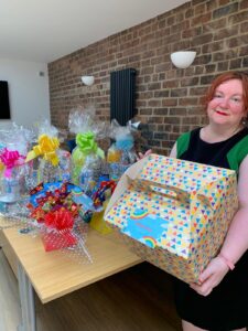 Mayor of Bishop Auckland, Councillor Katie Eliot with hampers for NHS Staff