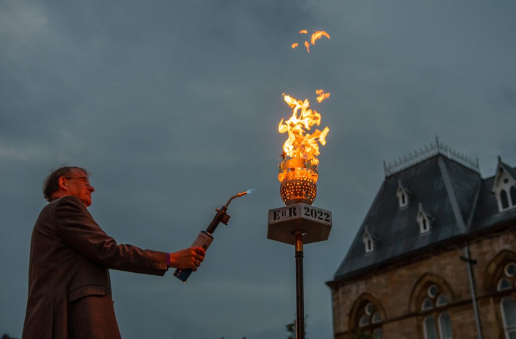 Bishop of Durham Paul Butler Lighting the Jubilee Beacon.