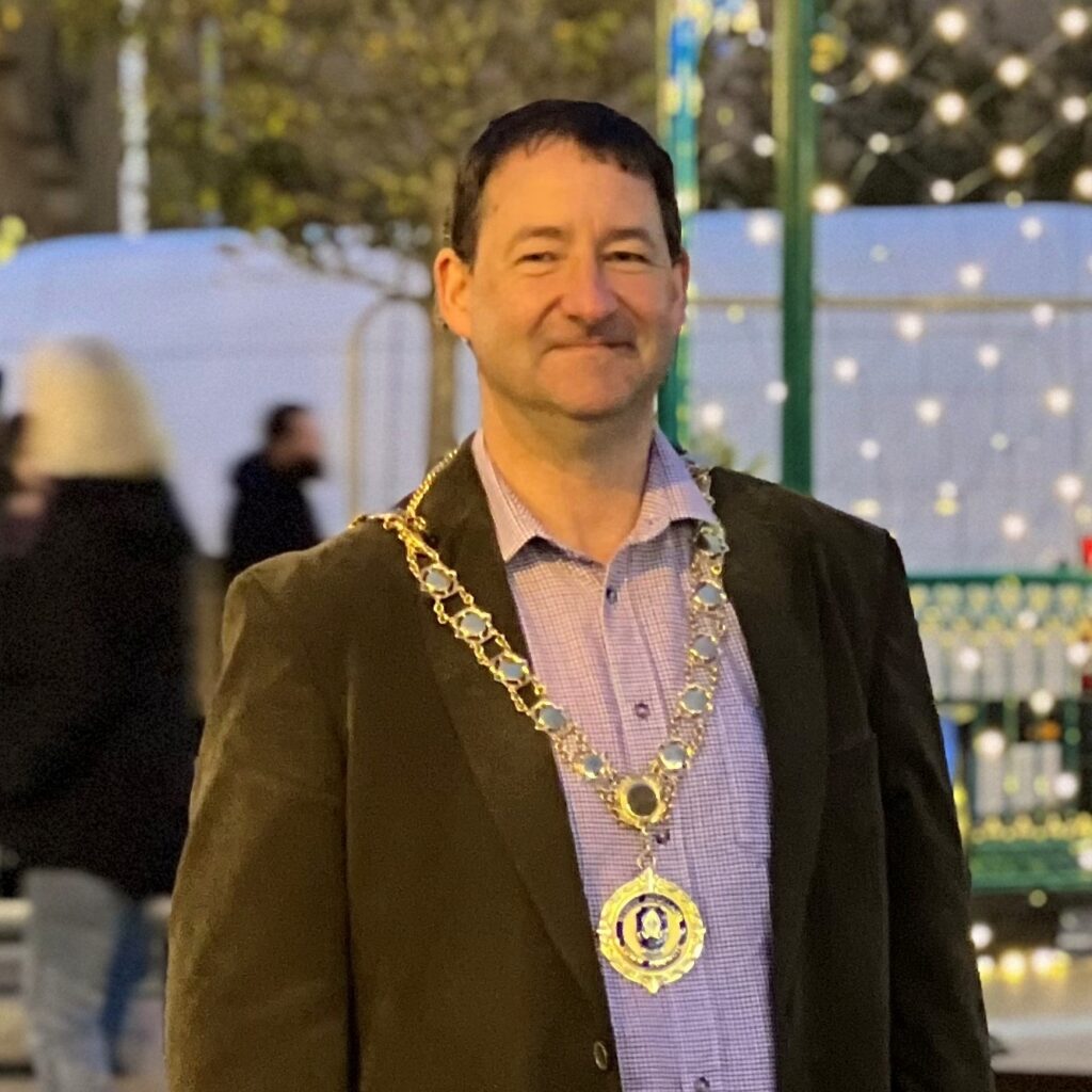 Mayor, Councillor Michael Siddle at Bishop Auckland Christmas Town 2022 Event