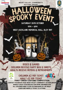 WVCAG Spooky Halloween Event at West Auckland Memorial Hall, between 4pm and 6pm on Saturday 26th October 2024.